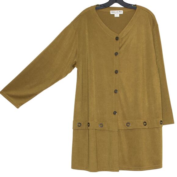 Sophia La Belle Jacket Minimalist Boho 90s Lagenlook Button Up Olive One Size - Picture 6 of 7